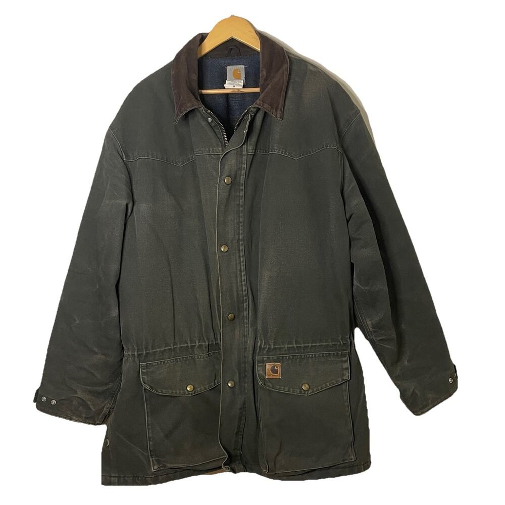 VTG Carhartt Olive Green Blanket Lined Chore Jacket Mens Size 2XL C52MOS